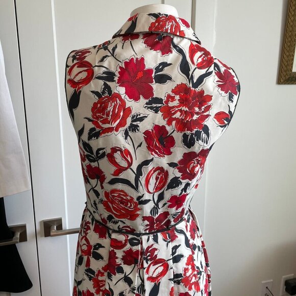 Jil Sander NAVY Designer Fit & Flare Pleated Floral Shirt Dress Ecru Red Sz 34 - Picture 9 of 15